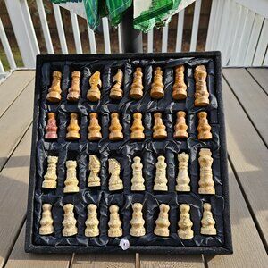 Handmade Chess Pieces storage tray with chess pieces, chess pieces storage